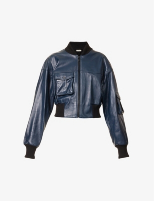 THE MANNEI: Cropped ribbed-trim leather jacket
