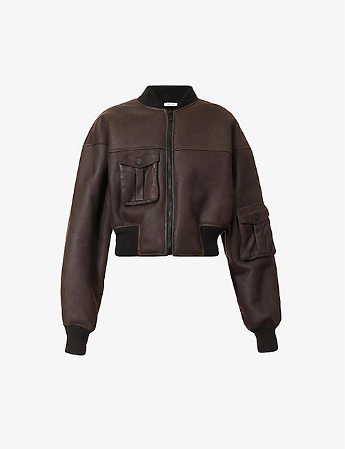 THE MANNEI: Ribbed-hem cropped shearling bomber jacket
