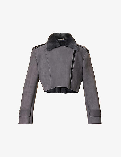 THE MANNEI: Mahis faux-fur collar cropped suede jacket
