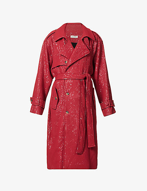 THE MANNEI: Soria sequin-embellished double-breasted stretch-woven trench coat