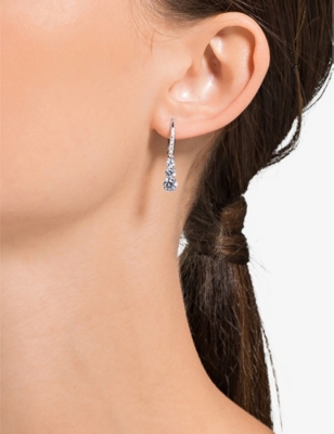 Swarovski Womens White Attract Trilogy Brass And Crystal Hoop Earrings In White