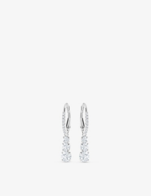 Swarovski Womens White Attract Trilogy Brass And Crystal Hoop Earrings