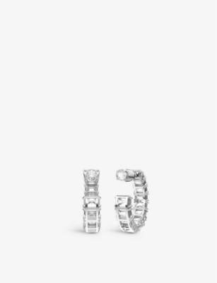 Shop Swarovski Millenia Rhodium-plated And Crystal Hoop Earrings In White