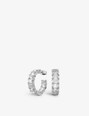 Shop Swarovski Millenia Rhodium-plated And Crystal Hoop Earrings In White