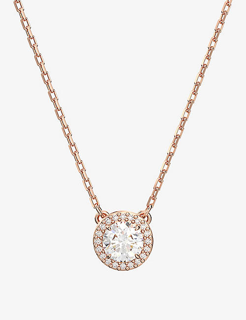 SWAROVSKI: Constella rose-gold toned brass and zirconia pendent necklace