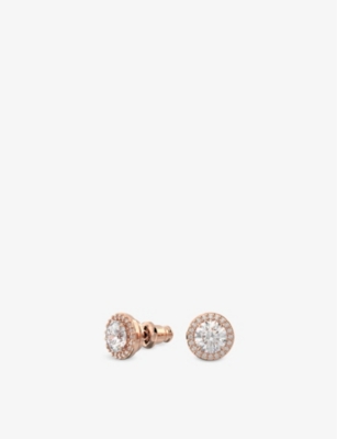 Swarovski Constella Rose-gold Toned Brass And Zirconia Halo Stud Earrings In White