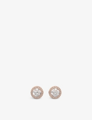 SWAROVSKI: Constella rose-gold toned brass and zirconia halo stud earrings