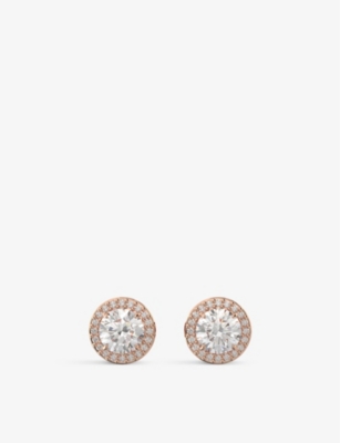 SWAROVSKI CONSTELLA ROSE-GOLD TONED BRASS AND ZIRCONIA HALO STUD EARRINGS,64192803