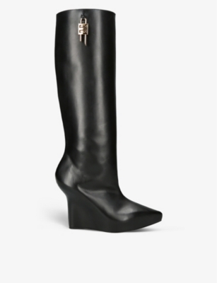 Givenchy G-lock Leather Wedge Knee-high Boots In Black