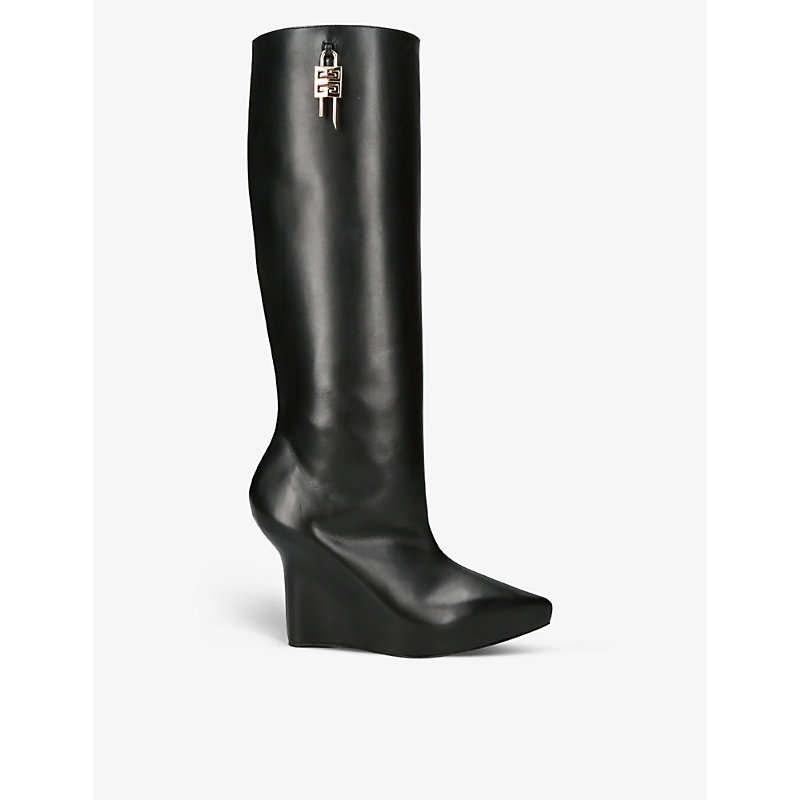 GIVENCHY GIVENCHY WOMEN'S BLACK G LOCK 80 LEATHER HEELED BOOTS,64195996