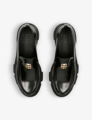 Shop Givenchy Women's Black Terra Logo-plaque Leather Loafers