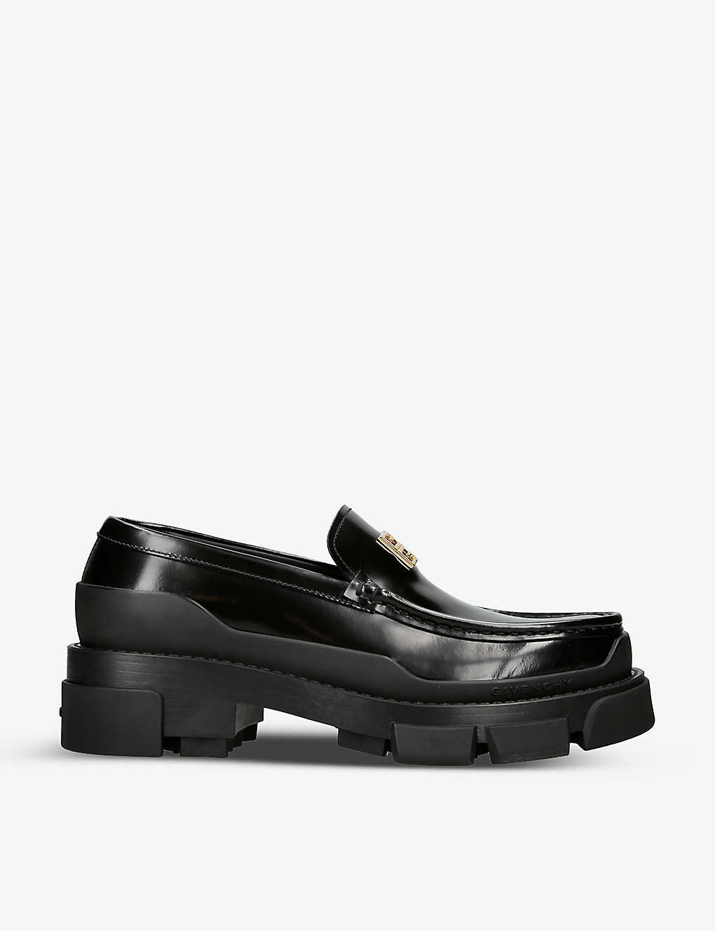 Givenchy Womens Black Terra Logo-plaque Leather Loafers