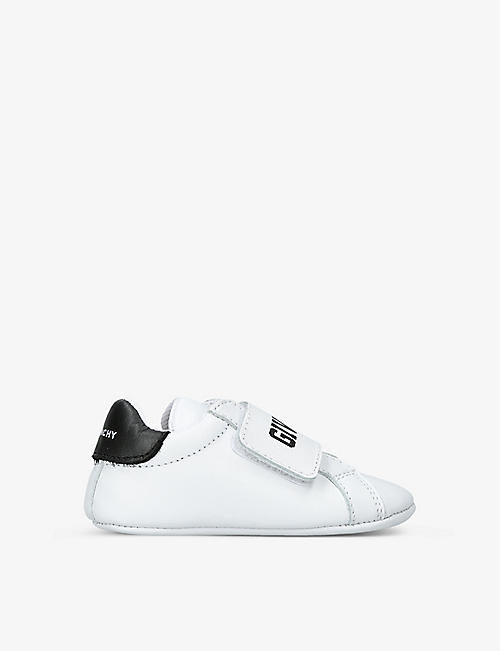 GIVENCHY: Logo-print hook-and-loop leather trainers 0-18 months