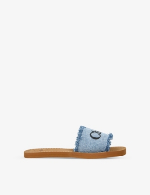 CHLOE Logo print denim fringe sandals 6 9 years Selfridges