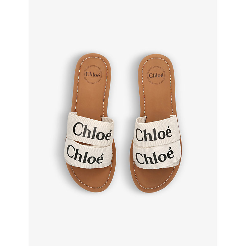 Shop Chloé Chloe Girls White Kids Logo-print Double-strap Woven Sandals 6-9 Years