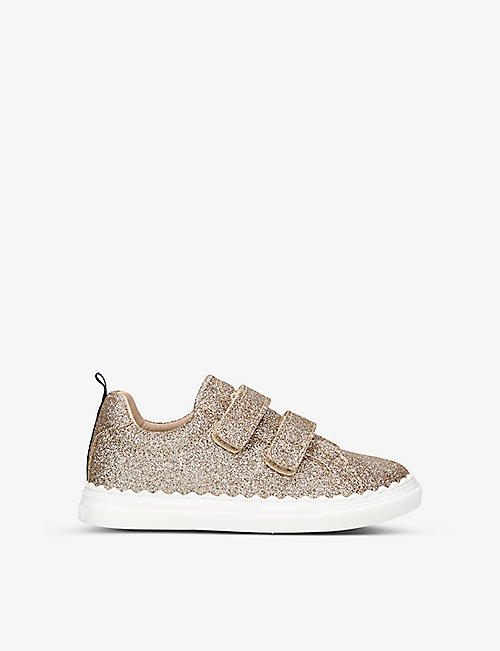CHLOE: Glitter-embellished scallop-trim faux-leather trainers 2-4 years