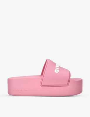 GIVENCHY GIVENCHY WOMEN'S PINK LOGO-APPLIQUÉ RUBBER PLATFORM SLIDES,64197723