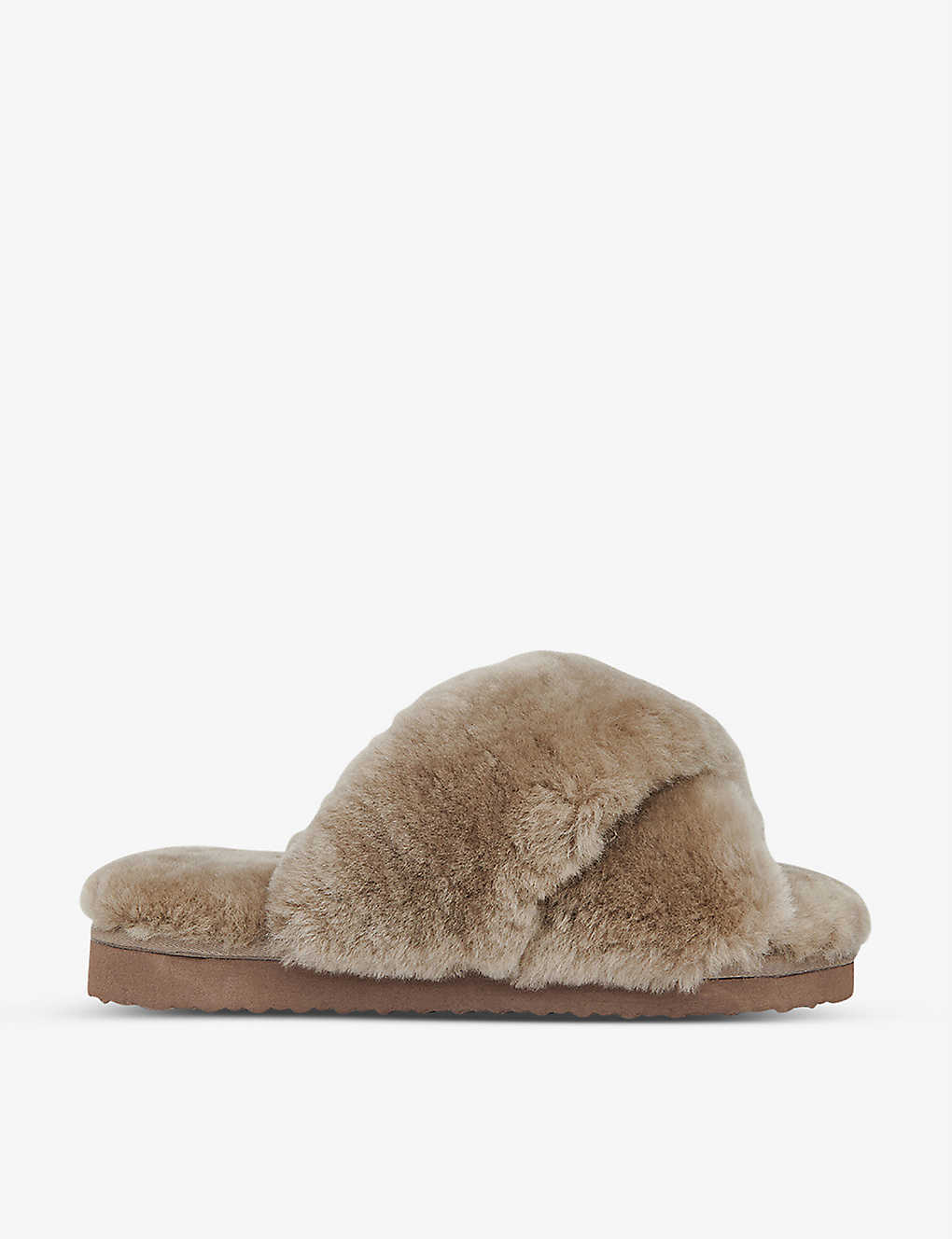 Whistles Womens Brown Macy Cross-strap Fluffy Slippers