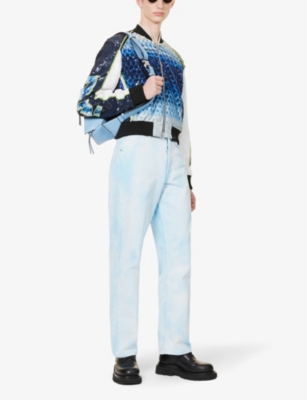 Dries Van Noten: Blue & White Sequinned Bomber Jacket