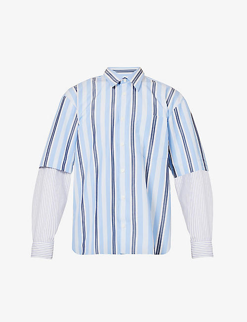 DRIES VAN NOTEN: Striped layered-sleeves boxy-fit cotton shirt