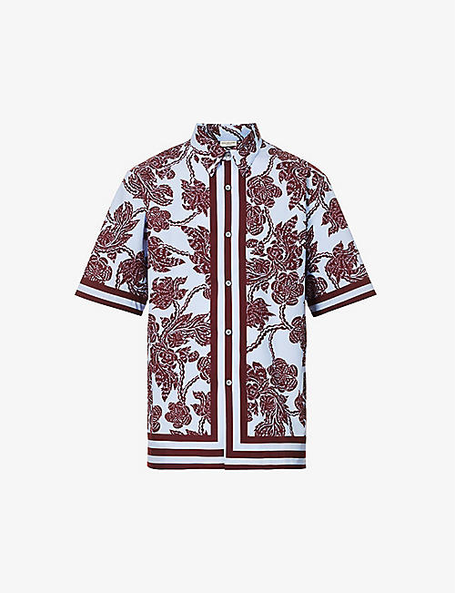 DRIES VAN NOTEN: Floral-print contrast-trim cotton-poplin shirt