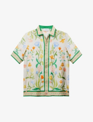 CASABLANCA: L'Arche Fleure graphic-print relaxed-fit silk shirt