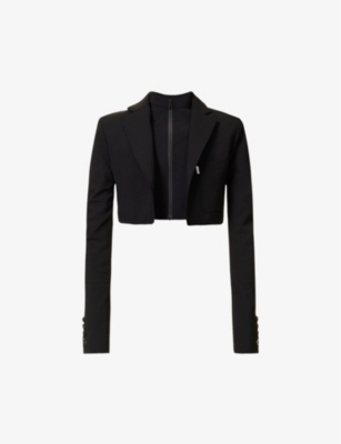 Coperni Cropped Belted Stretch-crepe Jacket In Black