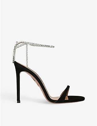 AQUAZZURA: Ice 105 crystal-embellished leather heeled sandals