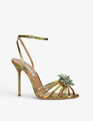 AQUAZZURA Stardust jewel-embellished leather heeled sandals