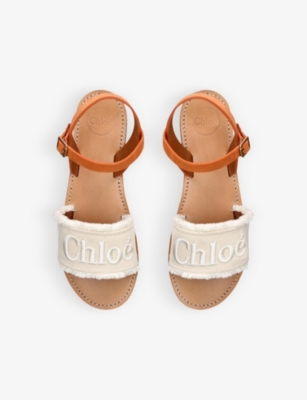 Shop Chloé Logo-embroidered Textile-leather Sandals 6-9 Years In Cream