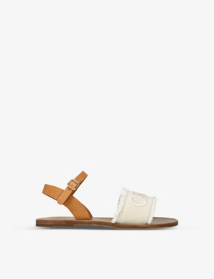 Shop Chloé Logo-embroidered Textile-leather Sandals 6-9 Years In Cream