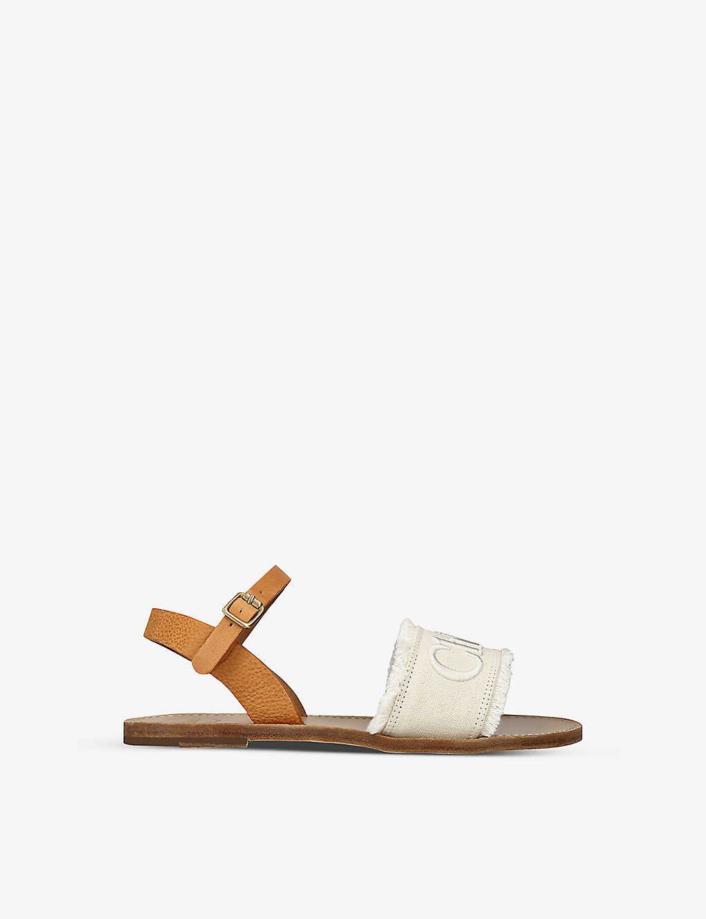 Shop Chloé Chloe Girls Cream Kids Logo-embroidered Textile-leather Sandals 9-10 Years