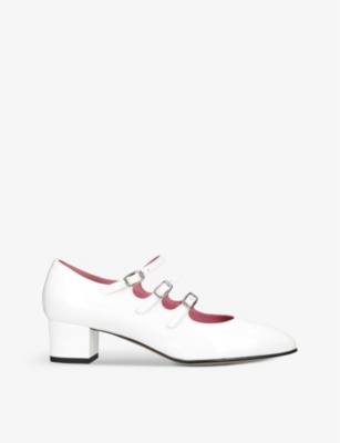 CAREL CAREL WOMEN'S WHITE KINA THREE-STRAP PATENT-LEATHER MARY JANE HEELS