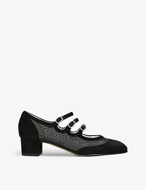 CAREL: Knight diamante-embellished leather and mesh Mary Janes