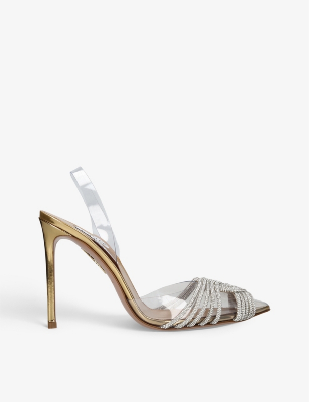 Gatsby 105 crystal-embellished leather and PVC slingback courts