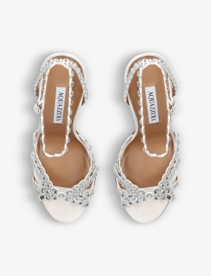 Aquazzura Womens White Tequila 105 Crystal-embellished Leather Heeled Sandals In White
