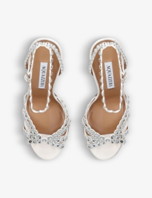 Shop Aquazzura Womens Tequila 105 Crystal-embellished Leather Heeled Sandals Whit In White