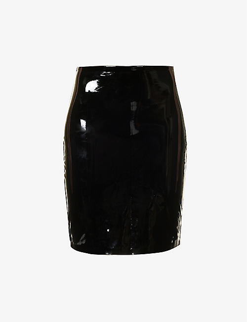 COMMANDO: High-waisted patent faux-leather mini skirt