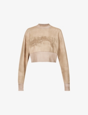 BALMAIN BALMAIN WOMEN'S SABLE TAUPE WDV DESERT LOGO-PRINT COTTON SWEATSHIRT,64228328