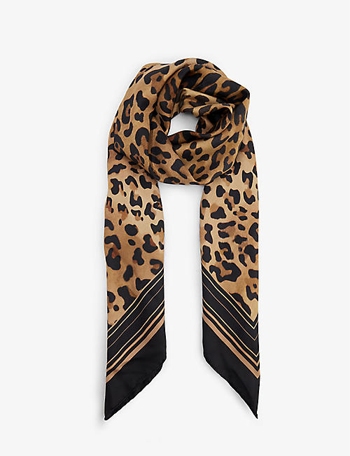 BALMAIN: Leopard-print striped-trim silk scarf