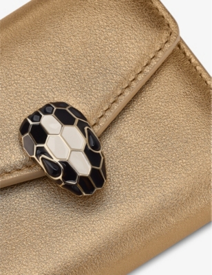Bvlgari Womens Gold Serpenti Logo-embossed Leather Compact Cardholder In Gold
