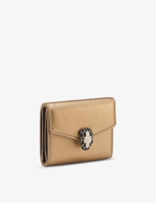 Bvlgari Womens Gold Serpenti Logo-embossed Leather Compact Cardholder