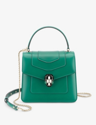 Shop Bvlgari Womens Green Serpenti Forever Leather Top-handle Bag