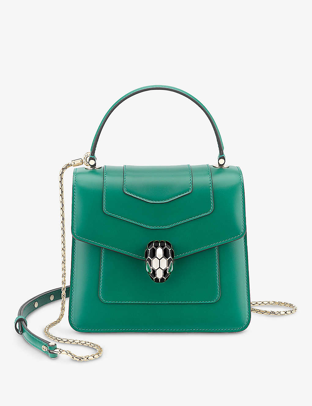 Shop Bvlgari Serpenti Forever Leather Top-handle Bag In Green