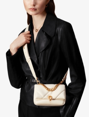 Bvlgari Womens White Serpenti Cabochon Maxi Chain Quilted Leather Cross-body Bag In White