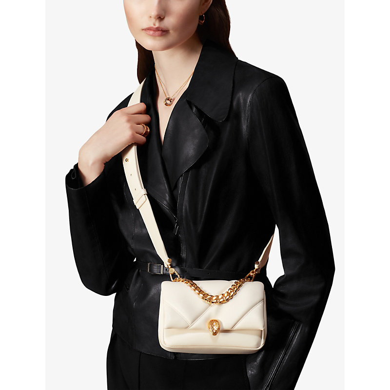 Shop Bvlgari Serpenti Maxi Cabochon Small Leather Cross-body Bag In White