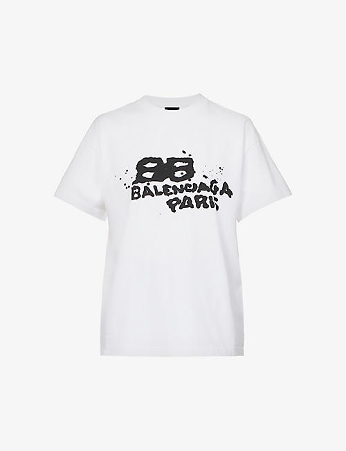 BALENCIAGA: Branded-print cotton T-shirt