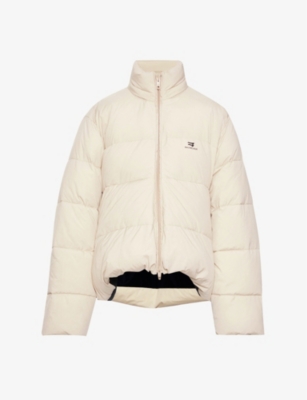 Balenciaga C-shape Logo-print Puffer Jacket In Seashell Beige