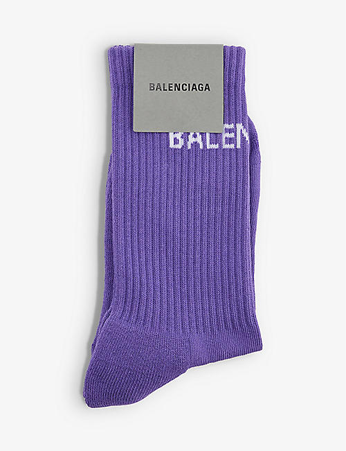 BALENCIAGA: Logo ribbed cotton-blend socks