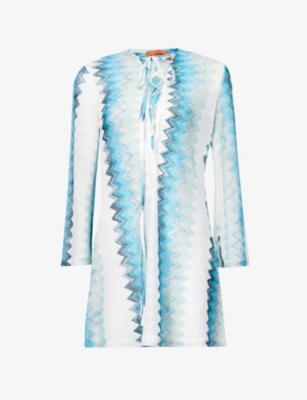 MISSONI: Zigzag-pattern semi-sheer knitted kaftan
